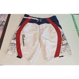 Budweiser King of Beers Board Shorts Mens 32 Red White Blue Swim Trunks Graphic